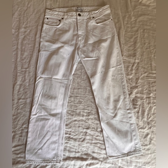 Acne Women's White Straight Painters Jeans - Picture 1 of 8